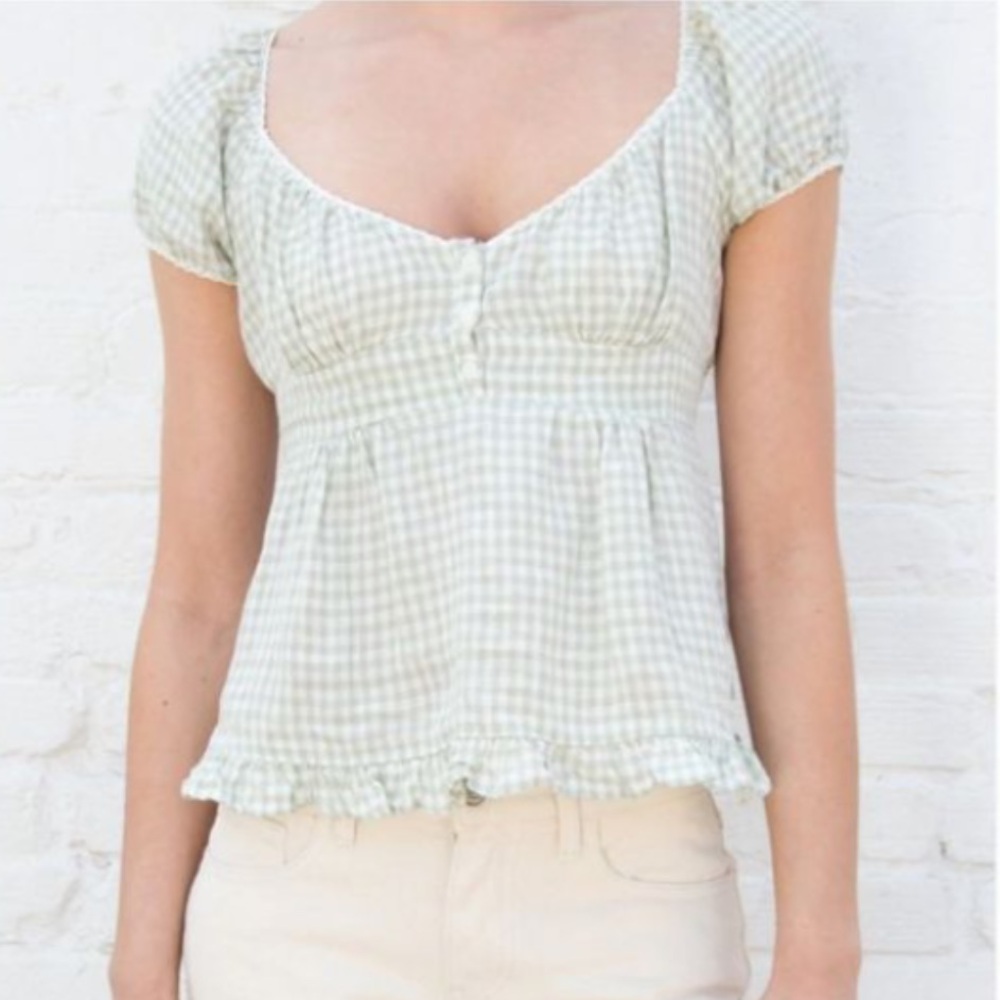 Brandy Melville Blair Green Plaid Gingham Top